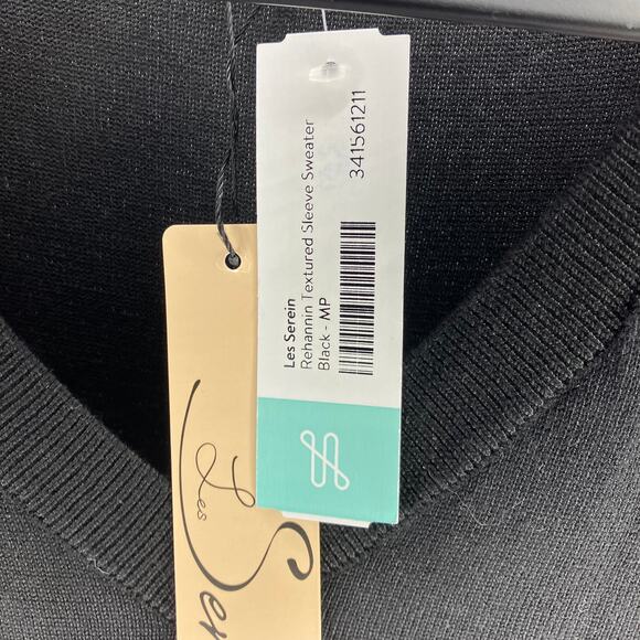 NWT LES SEREIN Rehannin Textured Sleeve Sweater Black Medium Petite MP - Picture 5 of 5